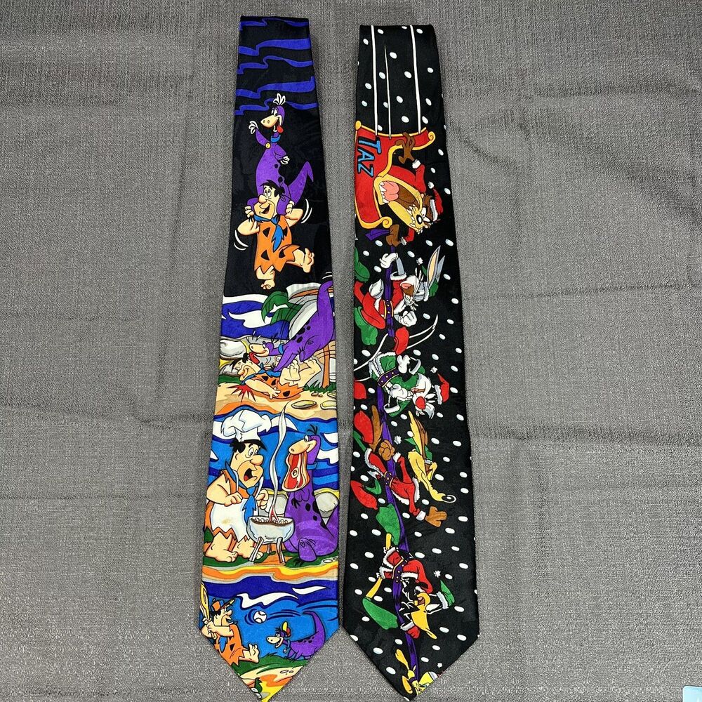 Vintage Neckties Fred Flintstone Cartoon Hanna Barbera & Looney Tunes 1993